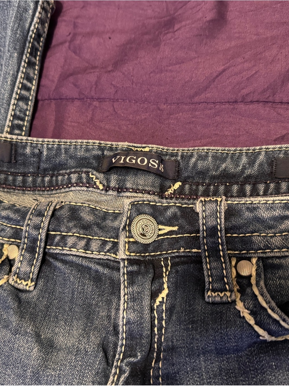 Vigoss Washed Denim Jeans with Contrast Stitching - Blue